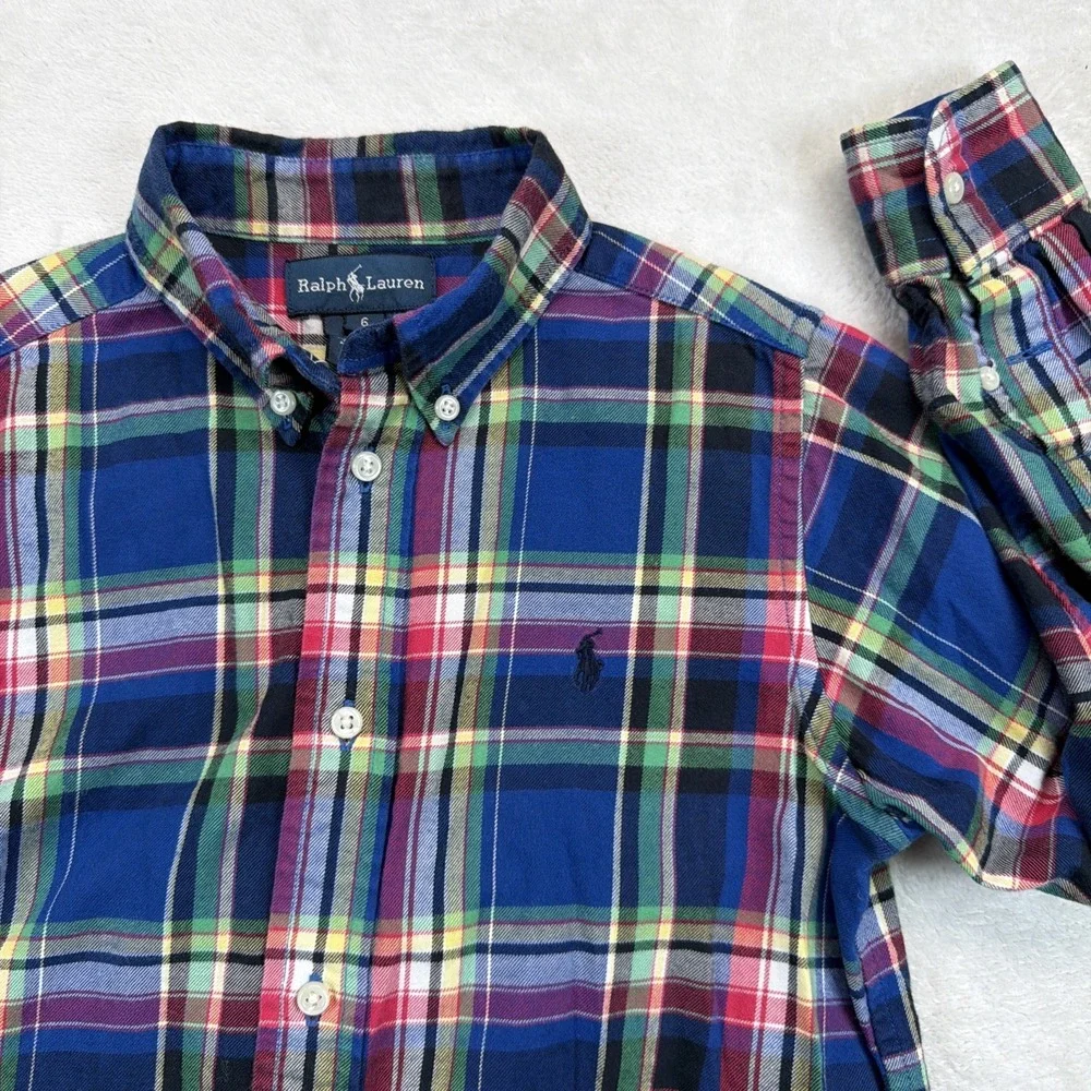 Ralph Lauren Boys Size 6 Plaid Button Down Shirt Pony Preppy Holiday Tartan